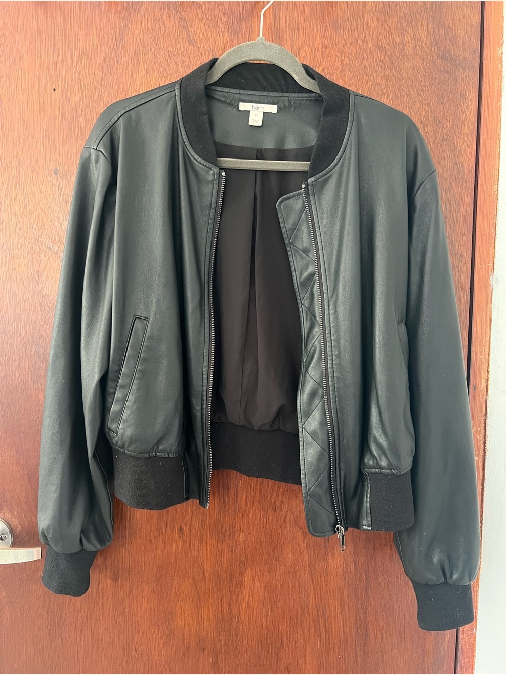Bar III Black Faux Leather Bomber Jacket